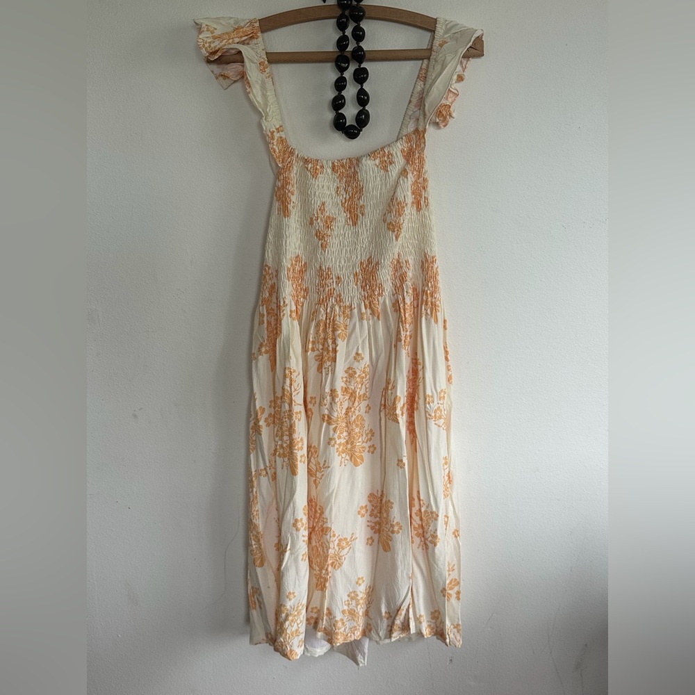 Floral Midi Dress in Cream and Orange